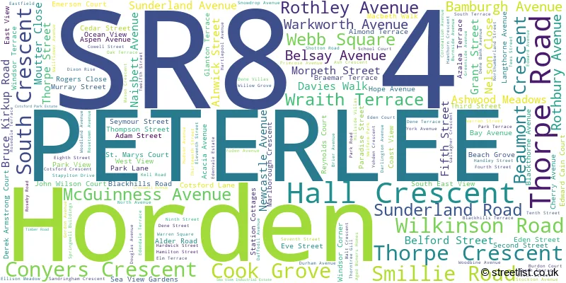A word cloud for the SR8 4 postcode